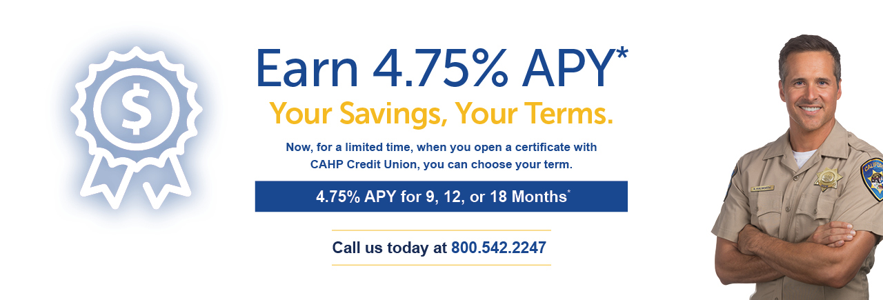Banner image that links to CAHP Credit Union Certificates page. Image is text showing Certificate rates.