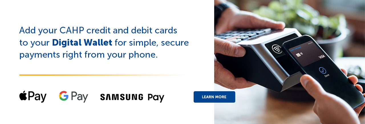 Banner image that links to Mobile Banking. Image is a Point of Sale system scanning a CAHP payment card.